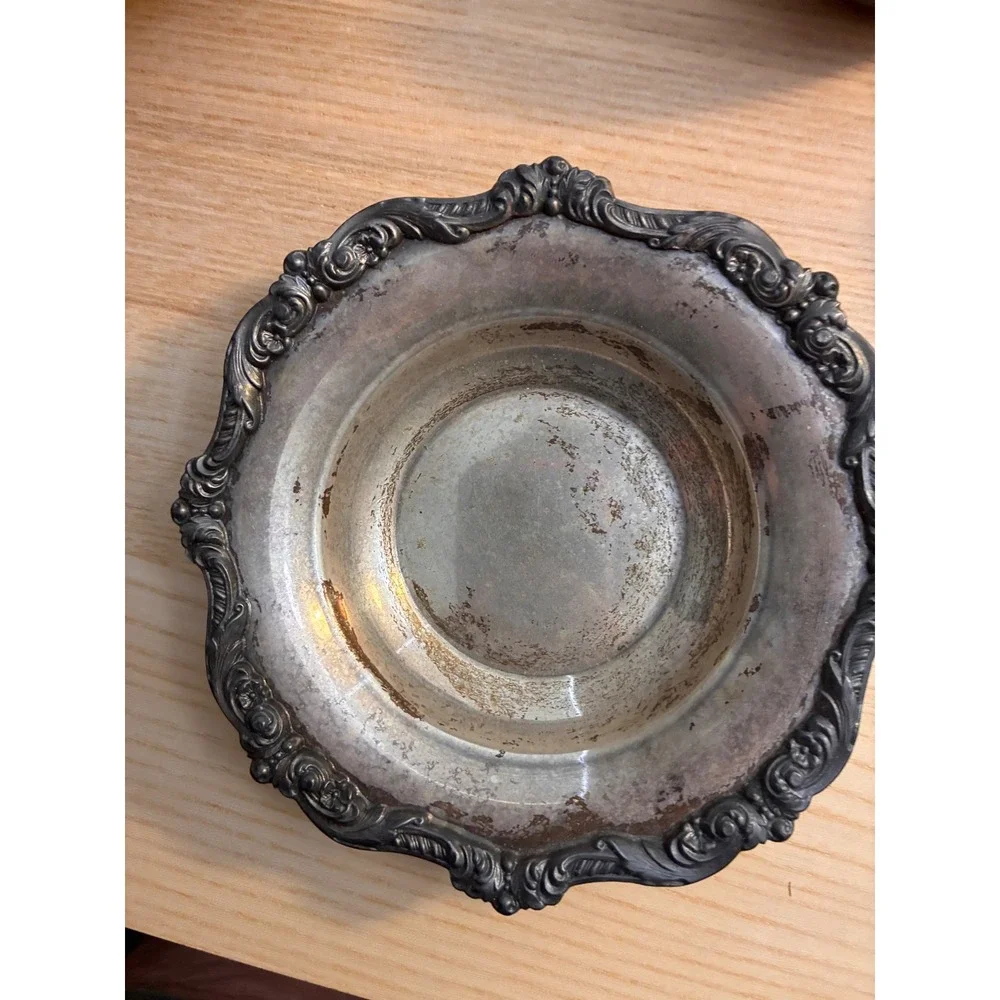 Vintage EPCA Old English by Poole Silver Plated Scalloped Bowl 5004 Ornate 6in